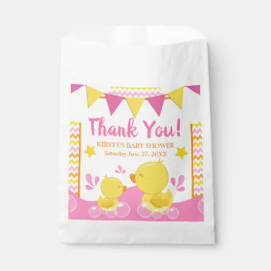 Gelbe und rosa Gummiente mit Punkten für Baby Show Geschenktütchen