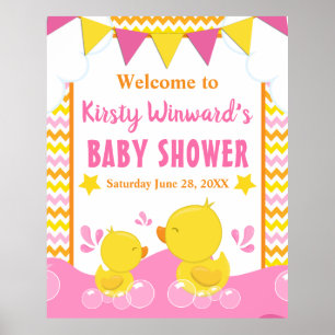 Gelbe und rosa Gummiente mit Punkten für Baby Show Poster