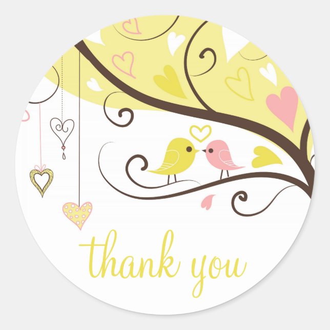 Gelbe und rosa Liebesvögel Danke, Ihr Sticker (Vorderseite)