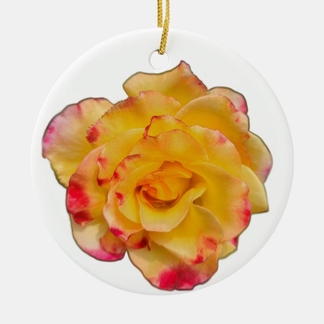 Gelbe und rosa Rose Keramik Ornament (Vorne)