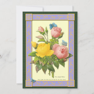 Gelbe und rosa Rosen Botanische maßgeschneiderte E Einladung