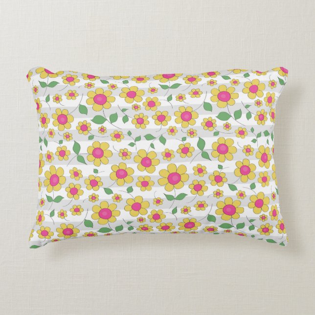 Gelbe und rosafarbene, blühende Kinder zeichnend Dekokissen (Vorderseite)