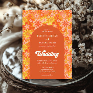 Gelbe und rosafarbene Blume in Retro-Orange Einladung