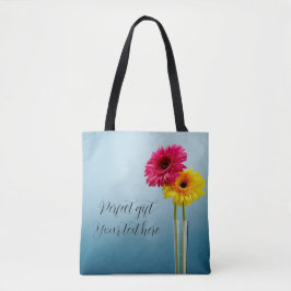 Gelbe und rote Blume auf blau für diese Tasche