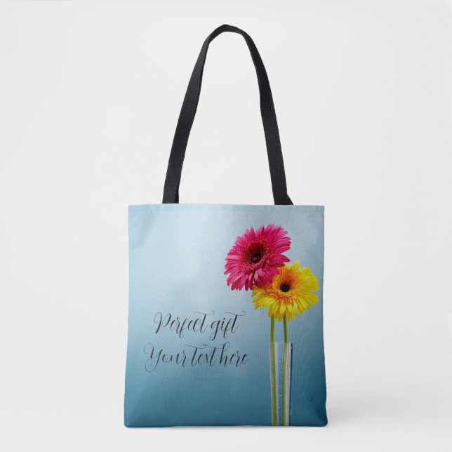 Gelbe und rote Blume auf blau für diese Tasche (Vorderseite)