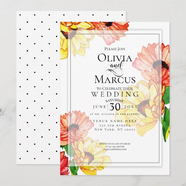 Gelbe und rote Gerbera Daisies Einladung (Vorne/Hinten)