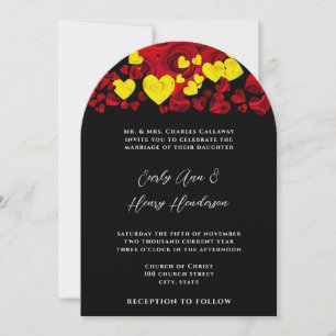 Gelbe und Rote Herz-Rosen Hochzeitseinladung Einladung
