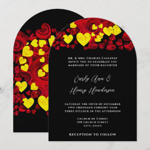 Gelbe und Rote Herz-Rosen Hochzeitseinladung Einladung