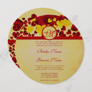 Gelbe und rote Herzwürfel Rose Hochzeitsfeiern Einladung