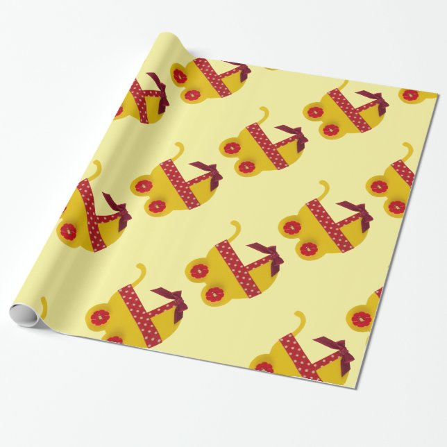 Gelbe und rote Kinderwagen Geschenkpapier (Ungerollt)