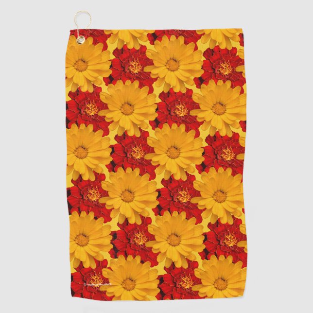 Gelbe und rote Marigold-Blume Golfhandtuch (Vorderseite)