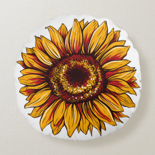 Gelbe und rote Sonnenblume Rundes Kissen