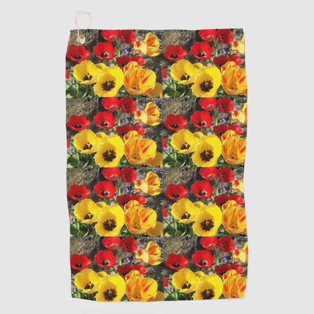 Gelbe und rote Tulissen Golfhandtuch (Vorderseite)