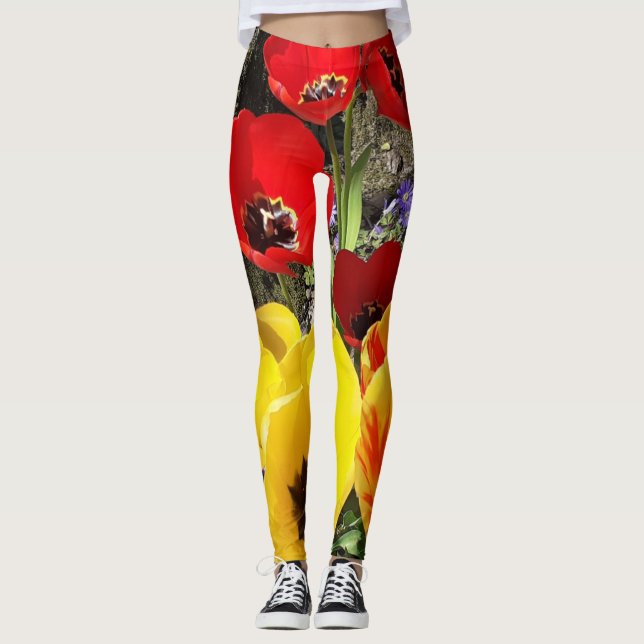 Gelbe und rote Tulissen Leggings (Vorderseite)
