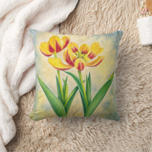 Gelbe und rote Tulpen Flachkarte Kissen