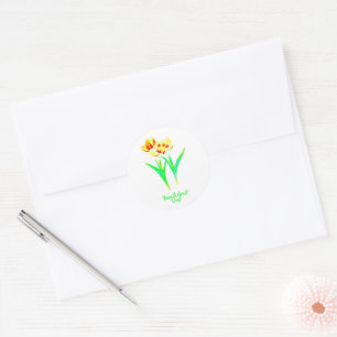 Gelbe und rote Tulpen klassischer runder Aufkleber