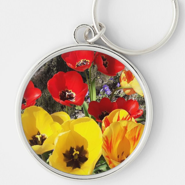 Gelbe und rote Tulpen Premium Key Ring Schlüsselanhänger (Vorne)