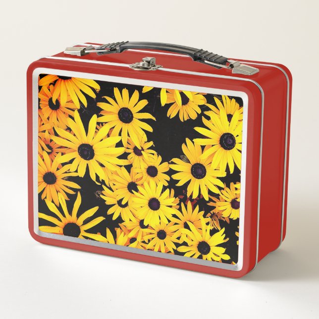 Gelbe und schwarze Blume Metall Brotdose (Vorderseite)