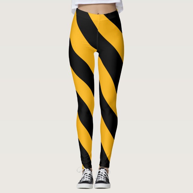 Gelbe und schwarze Diagonalstreifen Leggings (Vorderseite)