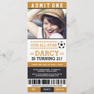Gelbe und schwarze Fußball-Ticket zum Geburtstag l Einladung
