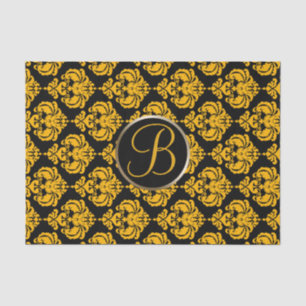 Gelbe und schwarze glamouröse Damast-Monogrammbuch Seidenpapier