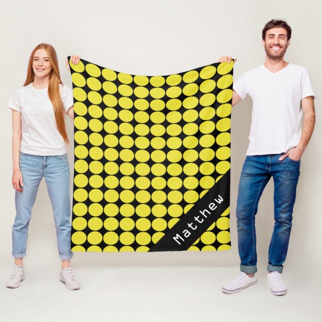 Gelbe und schwarze Individuelle Name Polka Dots Fleecedecke (Beispiel)