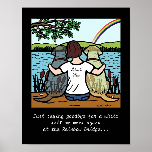 Gelbe und schwarze Labrador-Engel und Mama Brünett Poster (Vorne)