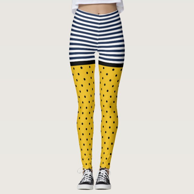 Gelbe und schwarze Polka-Punkte, schwarz und weiß  Leggings (Vorderseite)