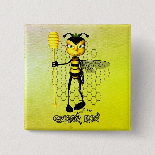 Gelbe und schwarze Queen Bee mit Wabenwürfel Button (Vorderseite)