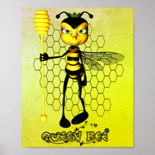 Gelbe und schwarze Queen Bee mit Wabenwürfel Poster