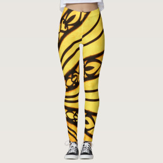 Gelbe und schwarze radiale Linien Leggings