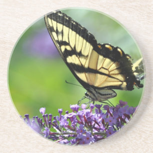 Gelbe und schwarze Schmetterlinge auf dem Lavendel Getränkeuntersetzer