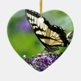 Gelbe und schwarze Schmetterlinge auf dem Lavendel Keramikornament