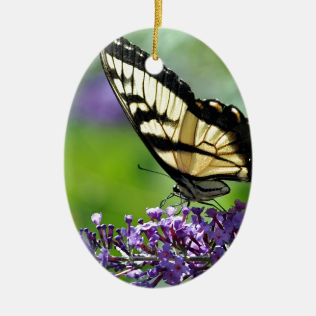 Gelbe und schwarze Schmetterlinge auf dem Lavendel Keramikornament (Vorne)