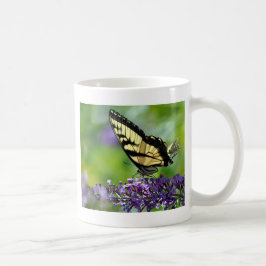 Gelbe und schwarze Schmetterlinge auf dem Lavendel Tasse