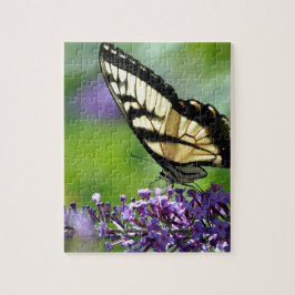 Gelbe und schwarze Schmetterlinge auf Lavendel Puzzle