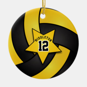 Gelbe und schwarze Star-Volleyball-🏐 Keramikornament