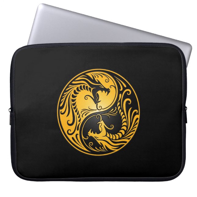Gelbe und schwarze Yin Yang Drachen Laptopschutzhülle (Vorderseite)