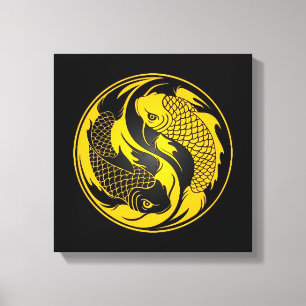 Gelbe und schwarze Yin Yang Koi Fische Leinwanddruck