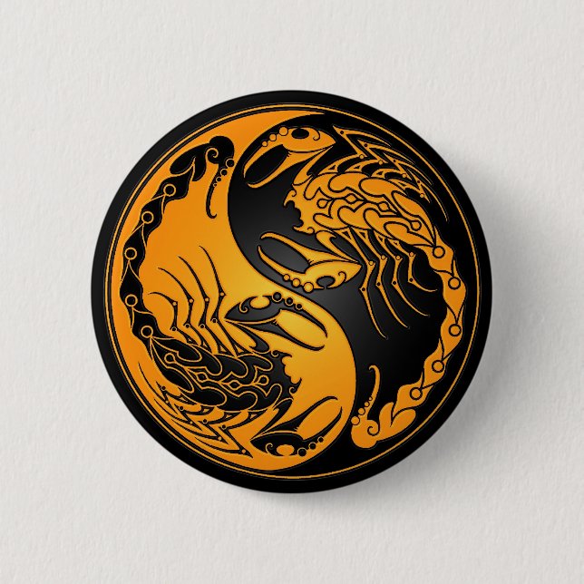 Gelbe und schwarze Yin Yang Skorpione Button (Vorderseite)