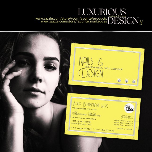 Gelbe und silberne Rahmen mit Edelstahl-Diamanten  Visitenkarte (Von Creator hochgeladen)