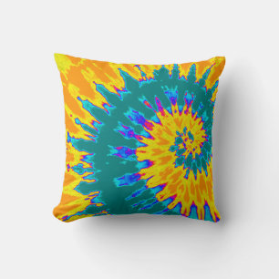 Gelbe und Türkisblaue Spiral-Tie-Dye-Kissen Kissen