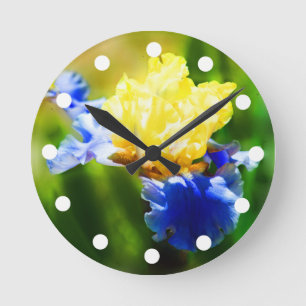 Gelbe und violette Iris-Uhr Runde Wanduhr
