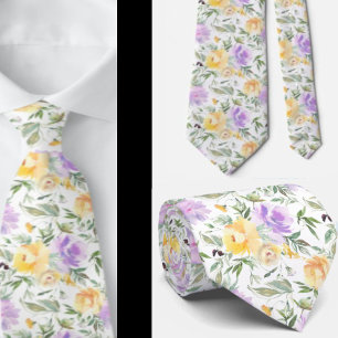 Gelbe und violette Lavendel-Wasserfarben-Rosen Flo Krawatte