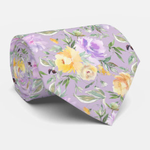 Gelbe und violette Lavendel-Wasserfarben-Rosen Flo Krawatte