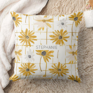 Gelbe und weiße Blume - Bedrängnis Golden Kariert Kissen