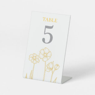 Gelbe und weiße Blumen Hochzeitstisch Nummer Sockelschild