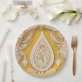 Gelbe und weiße Blumenmuster AI-Kunst Pappteller