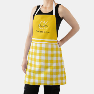 Gelbe und weiße Gingham-Monogramm-Name Schürze