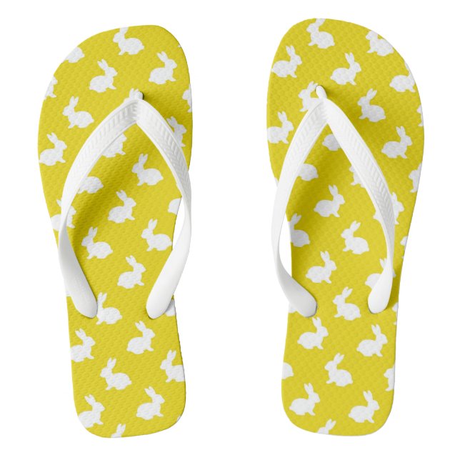 Gelbe und weiße Kaninchen-Flippen Flip Flops (Fußbett)